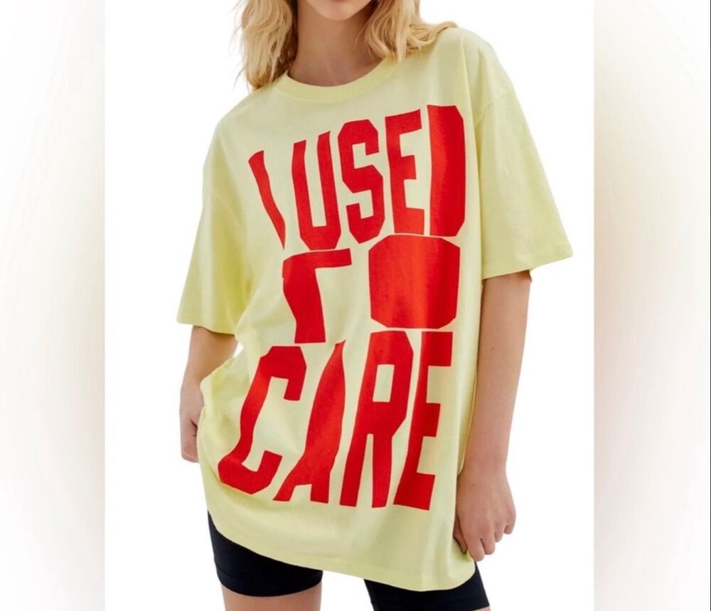 Urban Outfitters UO I Used To Care Oversized Graphic T Shirt Yellow M/L NEW - Picture 3 of 7